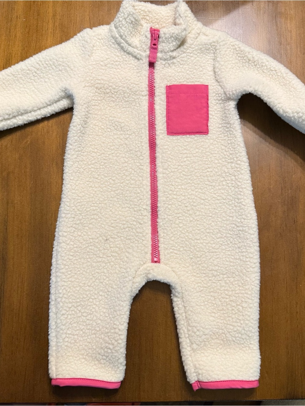 Carter’s Cream Sherpa One-Piece with Pink Accents- baby